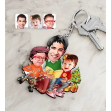 BK Gift Kişiye Özel Yeni Yıl Aile Karikatürlü Ahşap Anahtarlık-1