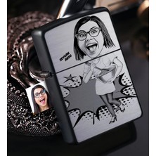BK Gift Kişiye Özel Ev Hanımı Karikatürlü Benzinli Siyah Metal Çakmak - 3