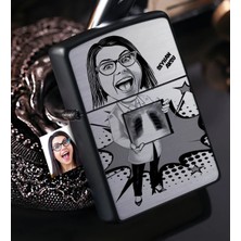 BK Gift Kişiye Özel Bayan Radyoloji Uzmanı Karikatürlü Benzinli Siyah Metal Çakmak - 1