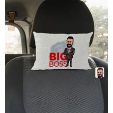 BK Gift Kişiye Özel Erkek Big Boss Karikatürlü Dikdörtgen Araç Koltuk Yastığı-2