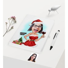 BK Gift Kişiye Özel Yılbaşı Temalı Bayan Karikatürlü Beyaz Defter Kalem Seti - 2