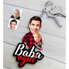 BK Gift Kişiye Özel Baba Oğul Ahşap Karikatür Anahtarlık-4
