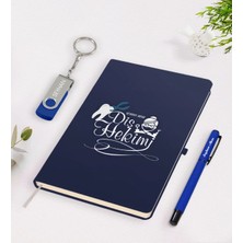 BK Gift Kişiye Özel Diş Hekimi Temalı Lacivert Defter Kalem 32GB USB Bellek Hediye Seti-2