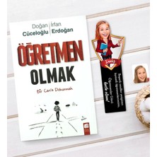 BK Gift Kişiye Özel Kadın Öğretmen Karikatürlü Ahşap Kitap Ayracı ve Öğretmen Olmak Kitabı Hediye Seti-3