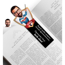BK Gift Kişiye Özel Erkek Öğretmen Karikatürlü Ahşap Kitap Ayracı-2
