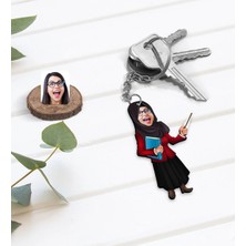 BK Gift Kişiye Özel Din Kültürü ve Ahlak Bilgisi Öğretmeni Karikatürlü Ahşap Anahtarlık-1
