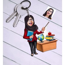 BK Gift Kişiye Özel Tesettürlü Bayan Öğretmen Karikatür Anahtarlık - 1