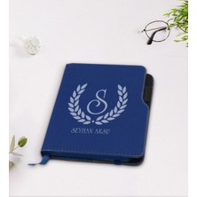 BK Gift Kişiye Özel Çelenk Baş Harfli Isimli Lacivert Termo Deri Defter-3