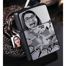 BK Gift Kişiye Özel Bayan Ev Hanımı Karikatürlü Benzinli Siyah Metal Çakmak - 1
