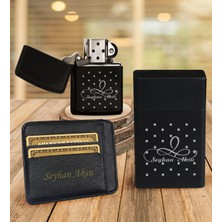 BK Gift Kişiye Özel Isimli Kartlık Siyah Metal Sigara Tabakası Benzinli Çakmak Seti - 4