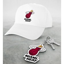 BK Gift Nba Miami Heat Beyaz Şapka ve Ahşap Anahtarlık Seti