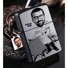 BK Gift Kişiye Özel Bay Kasap Karikatürlü Benzinli Siyah Metal Çakmak - 1