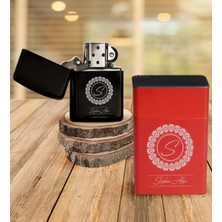 BK Gift Kişiye Özel Isimli Kırmızı Metal Sigara Tabakası Siyah Benzinli Çakmak Seti - 2