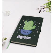 BK Gift Kişiye Özel Kaktüs Tasarımlı Yeşil Termo Deri Defter Model 4