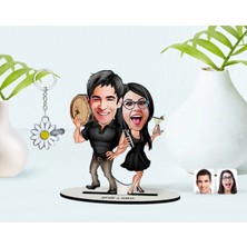 BK Gift Kişiye Özel Sevgililer Karikatürlü 3D Ahşap Biblo ve Isimli Silver Papatya Anahtarlık-18