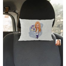 BK Gift Kişiye Özel Kadın Chef Karikatürlü Dikdörtgen Araç Koltuk Yastığı-2
