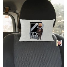 BK Gift Kişiye Özel Erkek Big Boss Karikatürlü Dikdörtgen Araç Koltuk Yastığı-1
