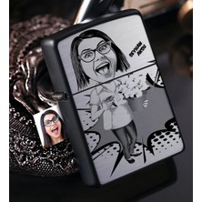 BK Gift Kişiye Özel Bayan Ev Hanımı Karikatürlü Benzinli Siyah Metal Çakmak - 2