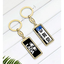 BK Gift Kişiye Özel Plakalı Lada Logolu Çift Taraflı Gold Krom Anahtarlık-1