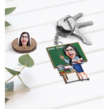 BK Gift Kişiye Özel Kadın Türkçe Öğretmeni Karikatürlü Ahşap Anahtarlık-1
