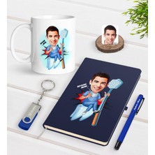 BK Gift Kişiye Özel Erkek Diş Hekimi Karikatürlü Lacivert Defter Kalem Kupa 32GB USB Bellek Hediye Seti-2