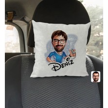 BK Gift Kişiye Özel Isimli Erkek Antrenör Karikatürlü Kare Araç Koltuk Yastığı-1