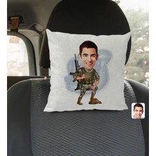 BK Gift Kişiye Özel Uzman Çavuş Karikatürlü Kare Araç Koltuk Yastığı-1