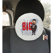 BK Gift Kişiye Özel Erkek Big Boss Karikatürlü Yuvarlak Araç Koltuk Yastığı-4