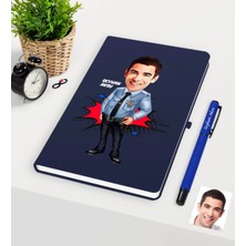 BK Gift Kişiye Özel Bay Polis Karikatürlü Lacivert Defter Kalem Seti - 1