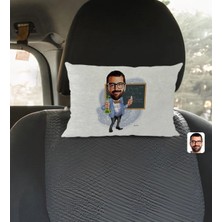 BK Gift Kişiye Özel Erkek Kimya Öğretmeni Karikatürlü Dikdörtgen Araç Koltuk Yastığı-1