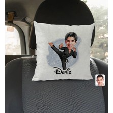 BK Gift Kişiye Özel Isimli Erkek Karateci Karikatürlü Kare Araç Koltuk Yastığı-1