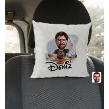 BK Gift Kişiye Özel Isimli Erkek Baterist Karikatürlü Kare Araç Koltuk Yastığı-1