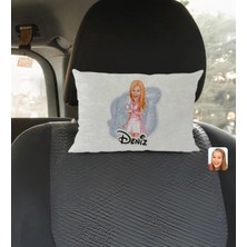 BK Gift Kişiye Özel Isimli Kadın Karikatürlü Dikdörtgen Araç Koltuk Yastığı-41