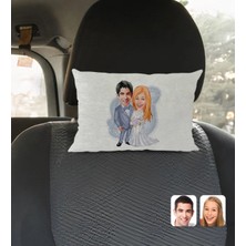 BK Gift Kişiye Özel Sevgililer Karikatürlü Dikdörtgen Araç Koltuk YASTIĞI-104