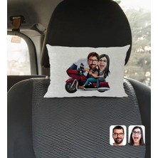 BK Gift Kişiye Özel Sevgililer Karikatürlü Dikdörtgen Araç Koltuk YASTIĞI-103