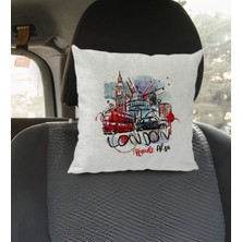 BK Gift Kişiye Özel Isimli London Tasarımlı Kare Araç Koltuk Yastığı-1