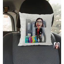 BK Gift Kişiye Özel Kadın Big Boss Karikatürlü Kare Araç Koltuk Yastığı-1