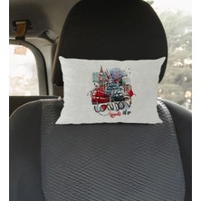 BK Gift Kişiye Özel Isimli London Tasarımlı Dikdörtgen Araç Koltuk Yastığı-1