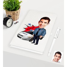 BK Gift Kişiye Özel Bay Trafik Polisi Karikatürlü Beyaz Defter Kalem Seti - 2