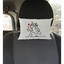 BK Gift Kişiye Özel Isimli Aşık Çöp Kadın Tasarımlı Dikdörtgen Araç Koltuk Yastığı-1