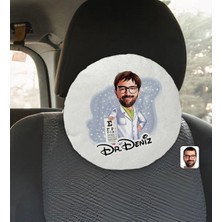 BK Gift Kişiye Özel Isimli Erkek Göz Doktoru Karikatürlü Yuvarlak Araç Koltuk Yastığı-1