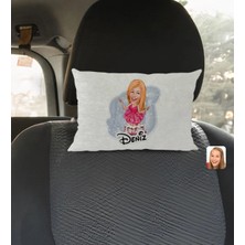 BK Gift Kişiye Özel Isimli Kadın Doğum Günü Karikatürlü Dikdörtgen Araç Koltuk Yastığı-1
