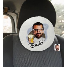 BK Gift Kişiye Özel Isimli Erkek Karikatürlü Yuvarlak Araç Koltuk Yastığı-51