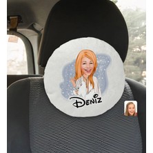 BK Gift Kişiye Özel Isimli Kadın Model Karikatürlü Yuvarlak Araç Koltuk Yastığı-2