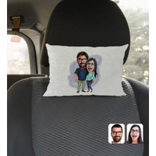 BK Gift Kişiye Özel Sevgililer Karikatürlü Dikdörtgen Araç Koltuk YASTIĞI-109