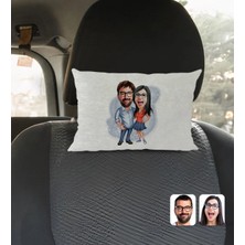 BK Gift Kişiye Özel Sevgililer Karikatürlü Dikdörtgen Araç Koltuk YASTIĞI-105