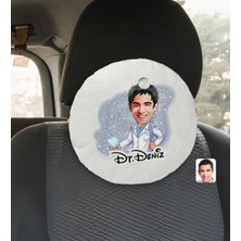 BK Gift Kişiye Özel Isimli Erkek Diş Hekimi Karikatürlü Yuvarlak Araç Koltuk Yastığı-3