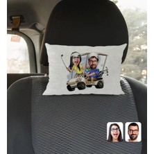 BK Gift Kişiye Özel Sevgililer Karikatürlü Dikdörtgen Araç Koltuk Yastığı-96