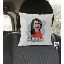 BK Gift Kişiye Özel Isimli Kadın Karikatürlü Kare Araç Koltuk Yastığı-1