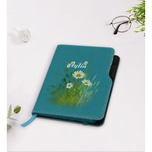 BK Gift Kişiye Özel Papatya Temalı Turkuaz Termo Deri Defter-13